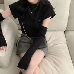 보드리 반폴라 캡소매 팬던트 반팔 편안한 워머 투피스 세트 블랙