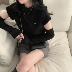 보드리 반폴라 캡소매 팬던트 반팔 편안한 워머 투피스 세트 블랙