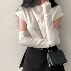 보드리 반폴라 캡소매 팬던트 반팔 편안한 워머 투피스 세트 아이보리