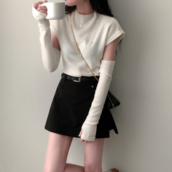 보드리 반폴라 캡소매 팬던트 반팔 편안한 워머 투피스 세트 아이보리