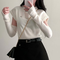 보드리 반폴라 캡소매 팬던트 반팔 편안한 워머 투피스 세트 아이보리