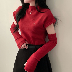 보드리 반폴라 캡소매 팬던트 반팔 편안한 워머 투피스 세트 레드