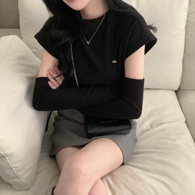 보드리 반폴라 캡소매 팬던트 반팔 편안한 워머 투피스 세트 블랙