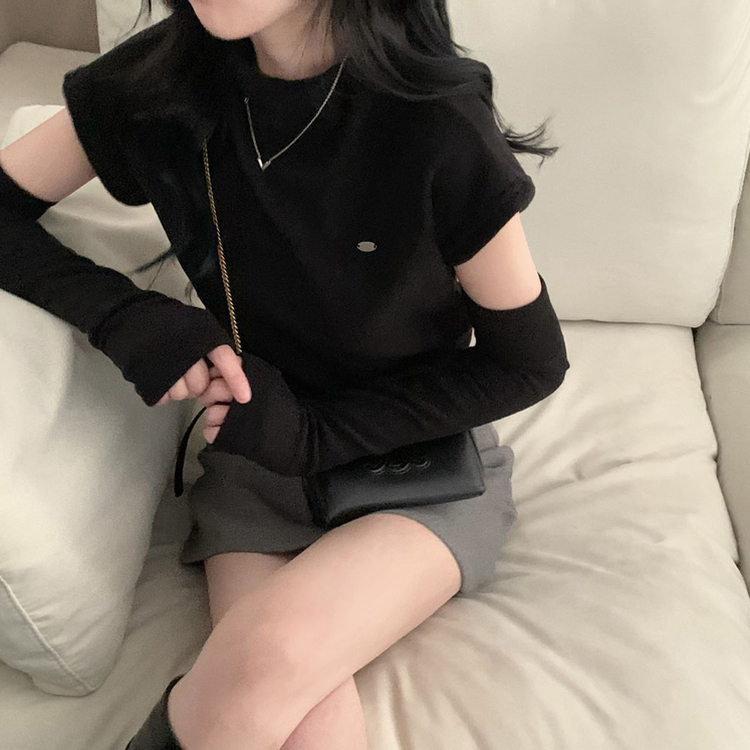 보드리 반폴라 캡소매 팬던트 반팔 편안한 워머 투피스 세트 블랙