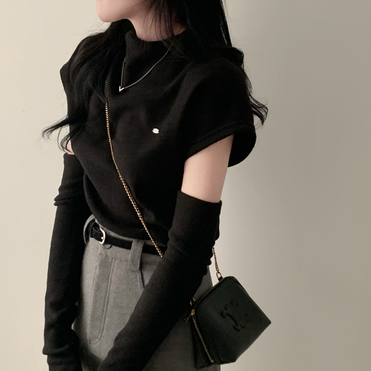 보드리 반폴라 캡소매 팬던트 반팔 편안한 워머 투피스 세트 블랙