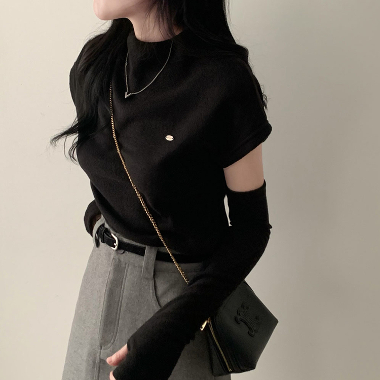 보드리 반폴라 캡소매 팬던트 반팔 편안한 워머 투피스 세트 블랙