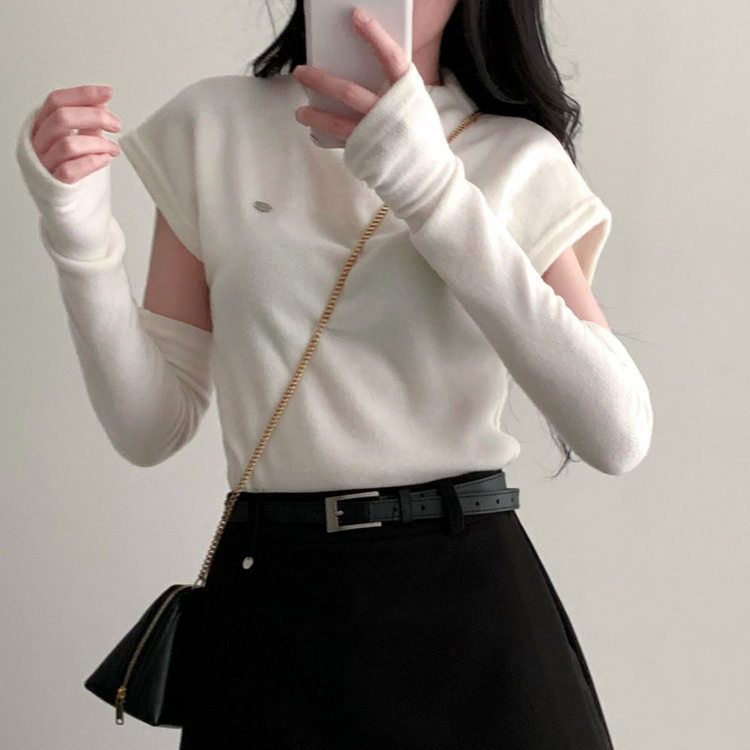 보드리 반폴라 캡소매 팬던트 반팔 편안한 워머 투피스 세트 아이보리