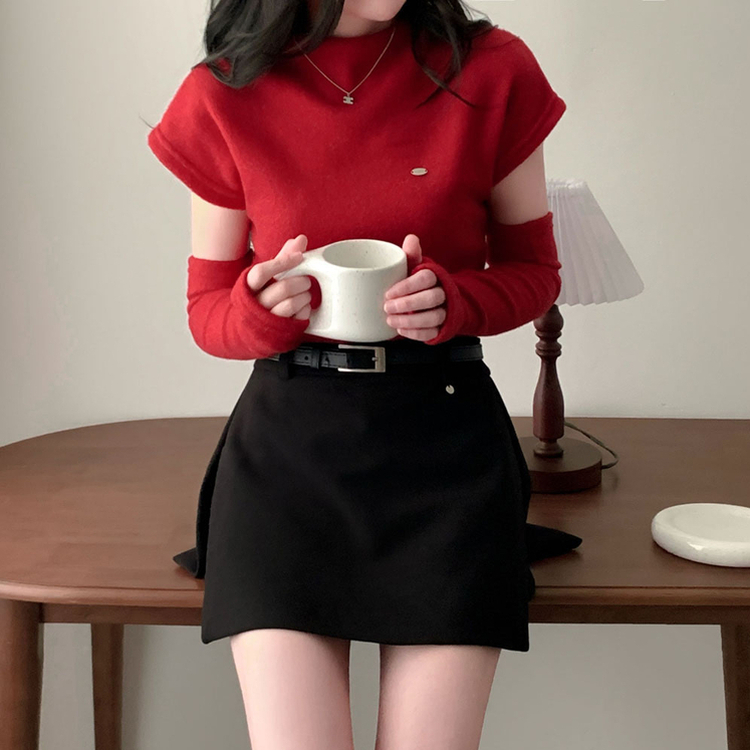 보드리 반폴라 캡소매 팬던트 반팔 편안한 워머 투피스 세트 레드