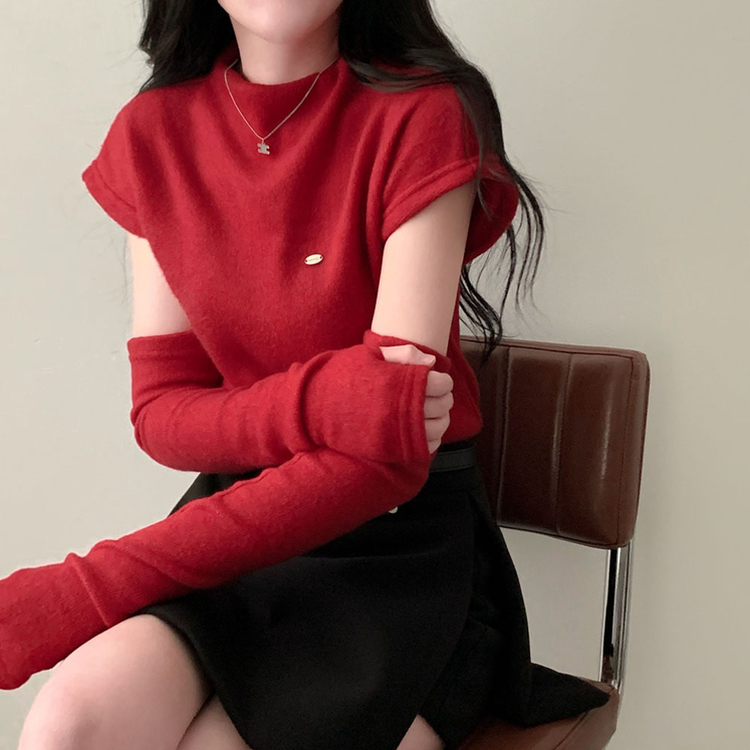 보드리 반폴라 캡소매 팬던트 반팔 편안한 워머 투피스 세트 레드