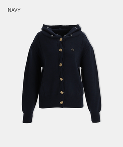 ファーケーブルボタンカーディガン NAVY