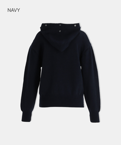 ファーケーブルボタンカーディガン NAVY