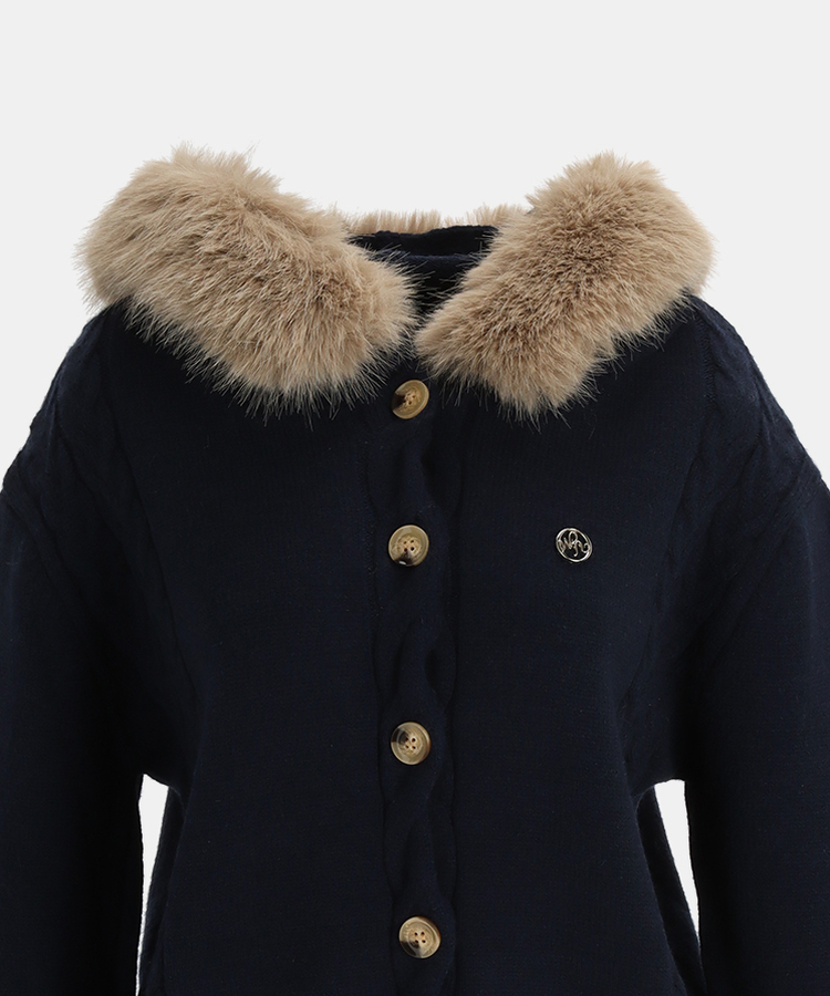 ファーケーブルボタンカーディガン