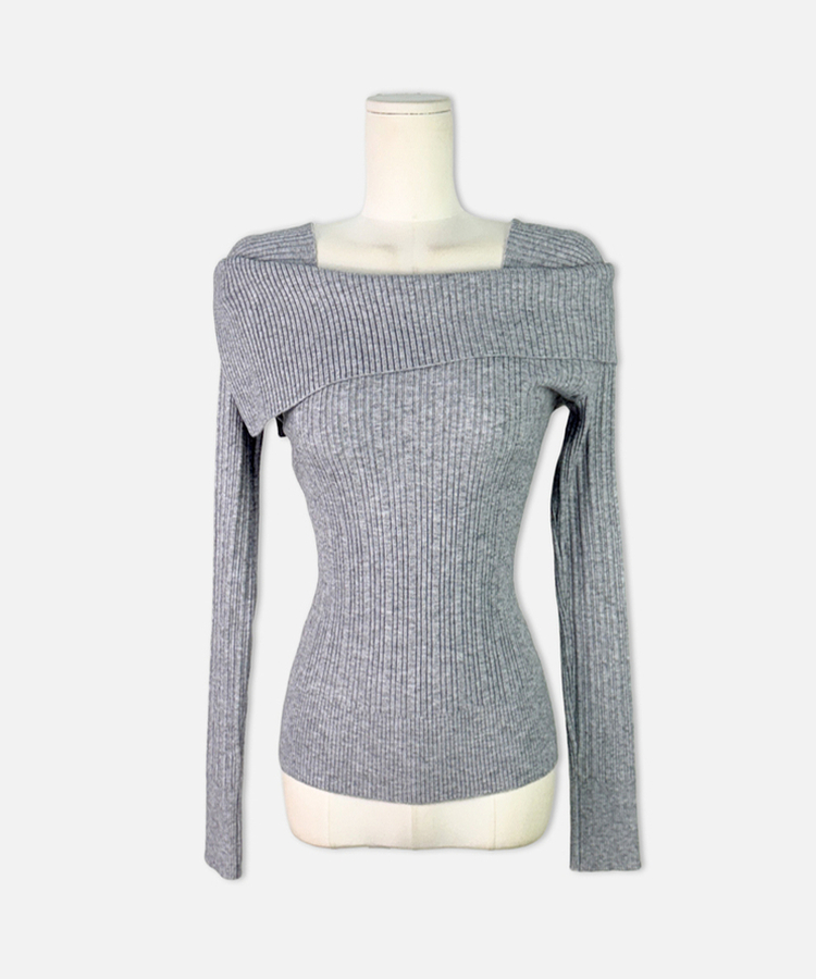 厚手スクエアオフショルダーニット