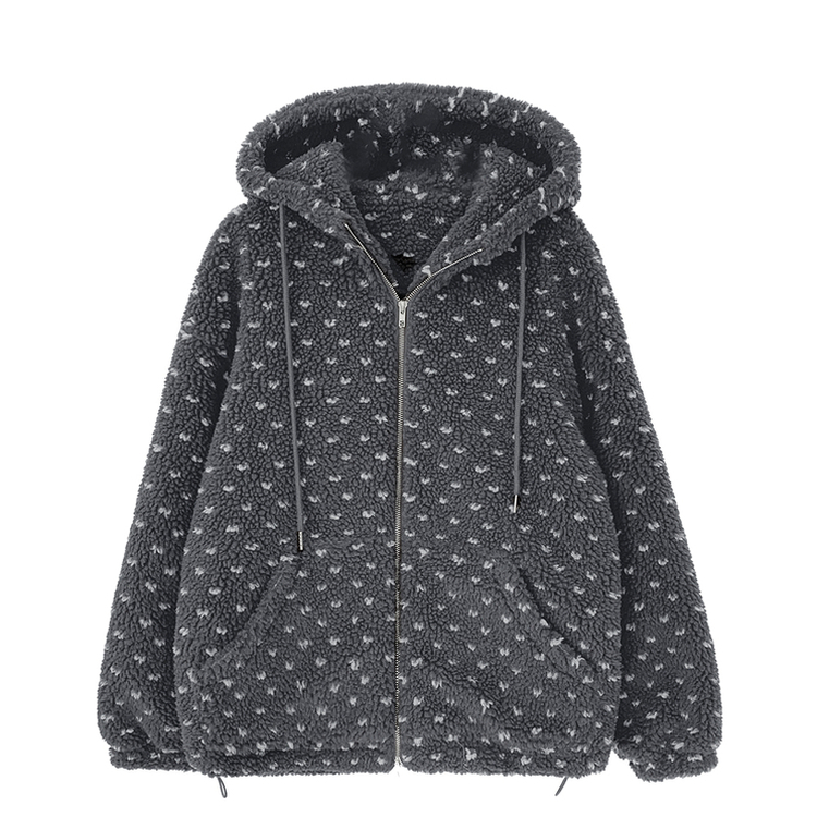 미찌 누빔 안감 도트 뽀글이 스트링 후드 집업 점퍼