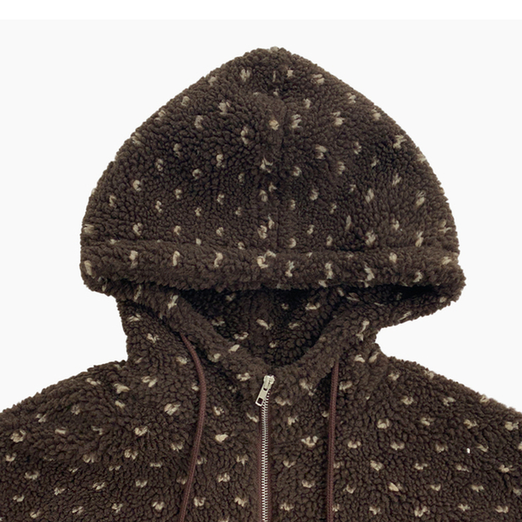 미찌 누빔 안감 도트 뽀글이 스트링 후드 집업 점퍼