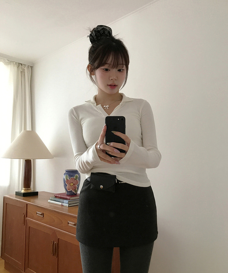 미우 카라 티셔츠 레이어드용 텐셀 카라티 아이보리