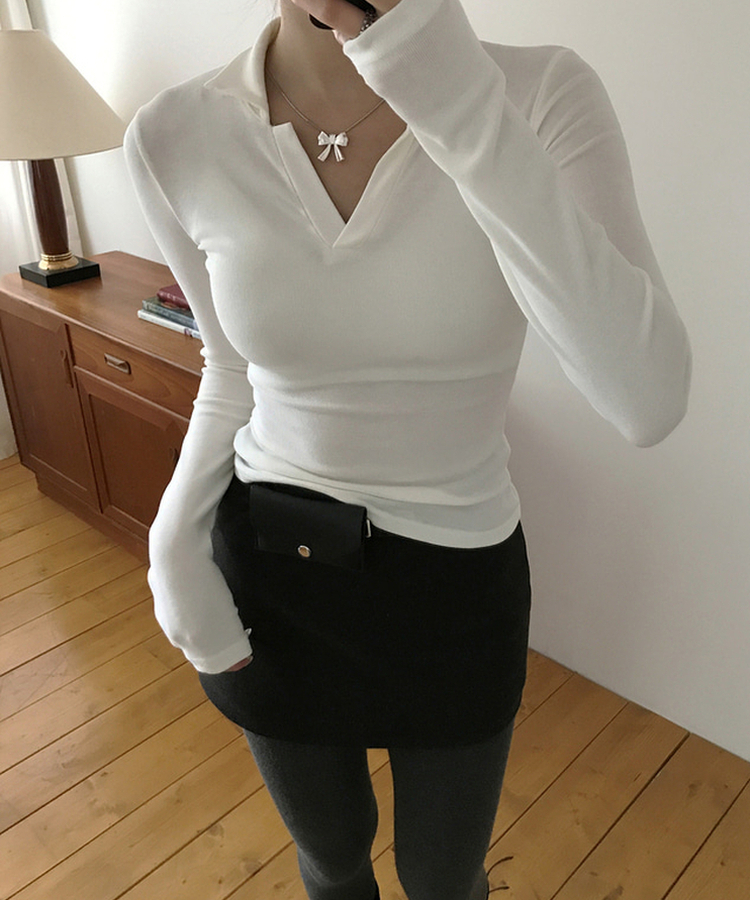 미우 카라 티셔츠 레이어드용 텐셀 카라티 아이보리