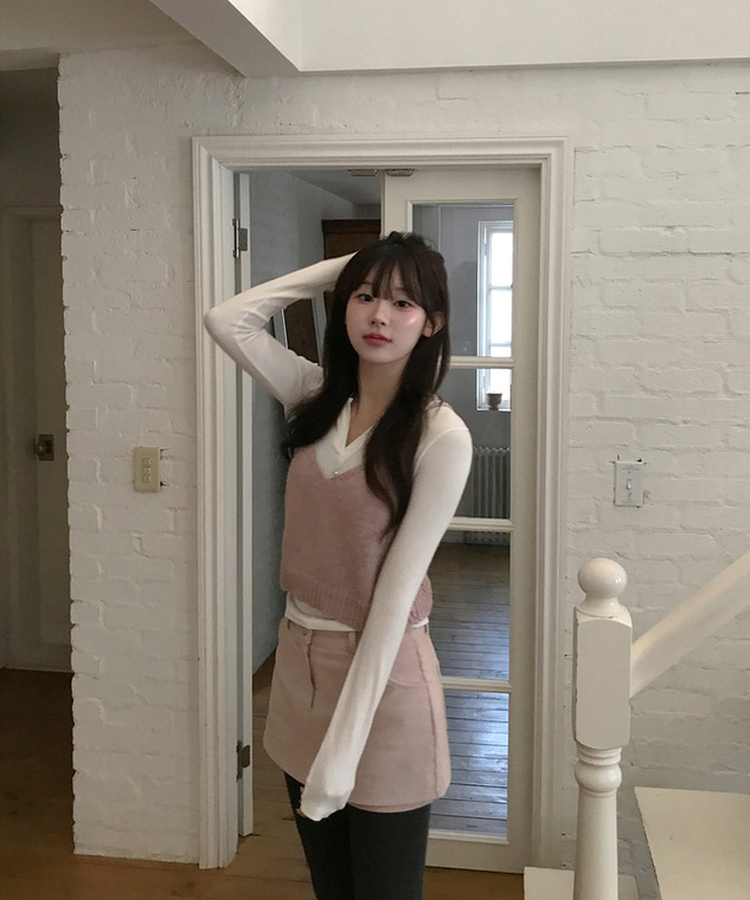 미우 카라 티셔츠 레이어드용 텐셀 카라티 아이보리