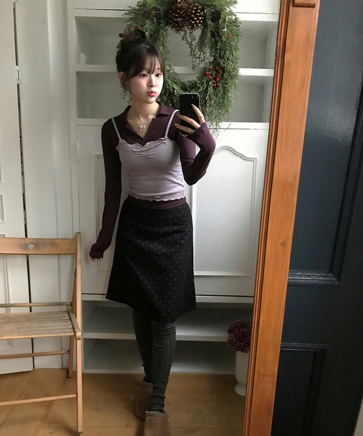 미우 카라 티셔츠 레이어드용 텐셀 카라티 다크퍼플