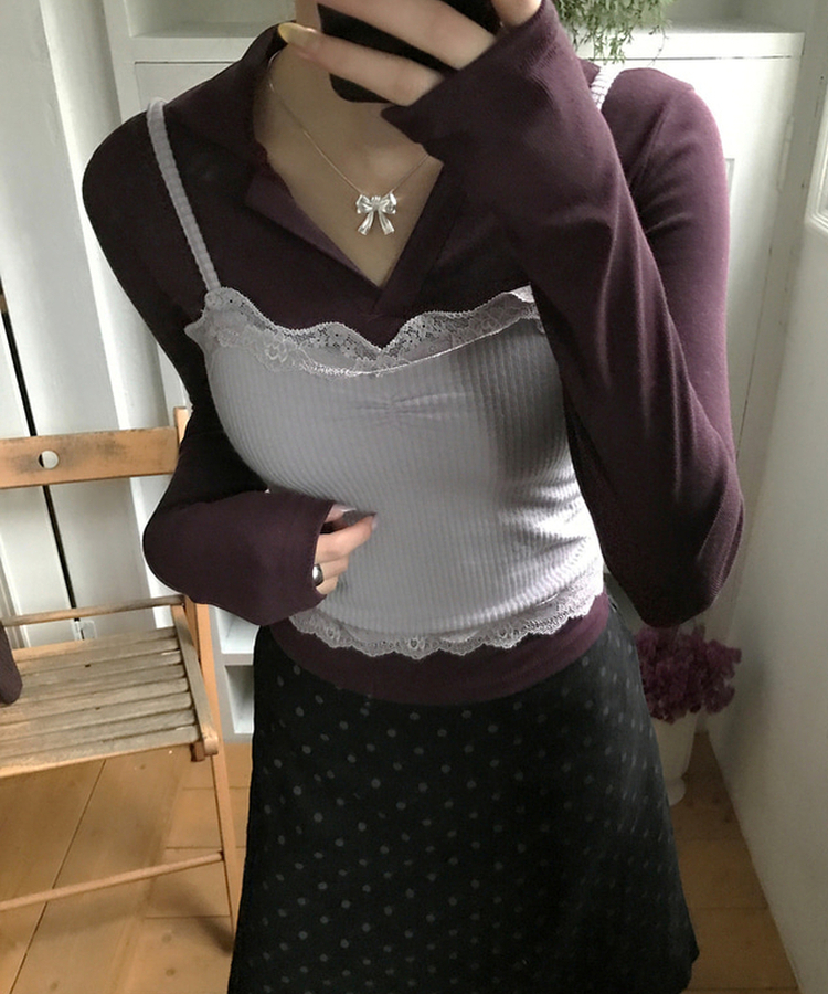 미우 카라 티셔츠 레이어드용 텐셀 카라티 다크퍼플