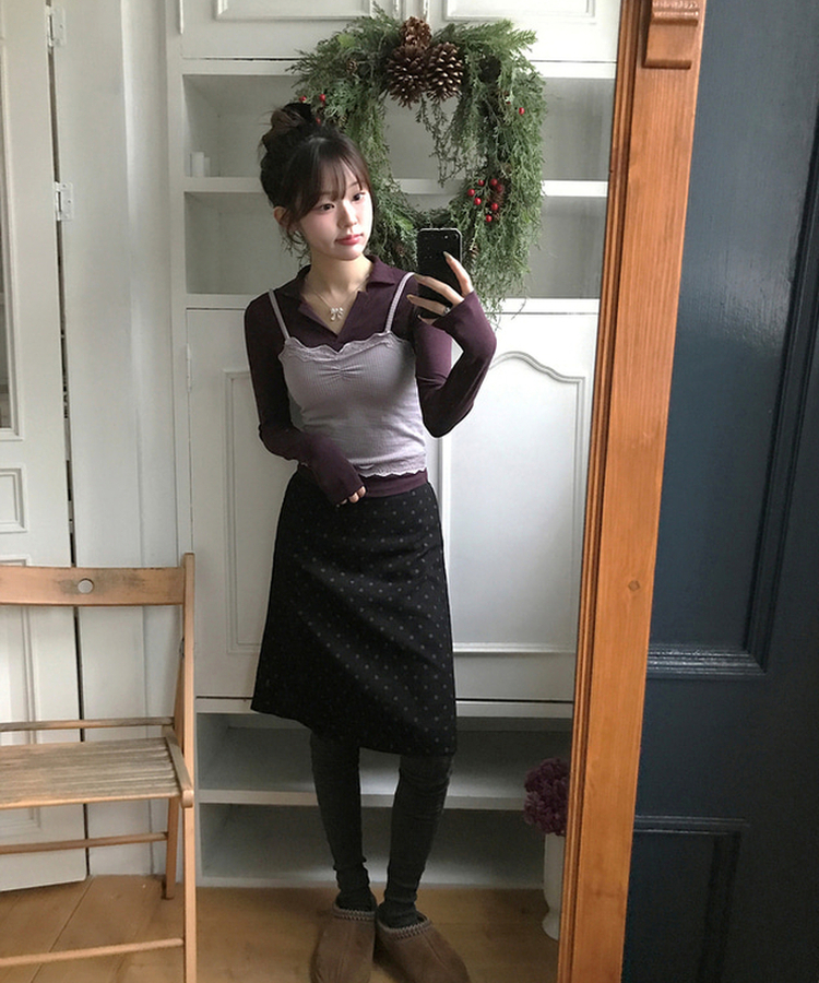 미우 카라 티셔츠 레이어드용 텐셀 카라티 다크퍼플