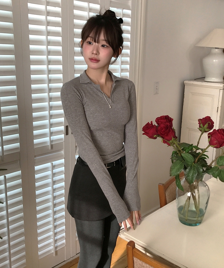 미우 카라 티셔츠 레이어드용 텐셀 카라티 그레이