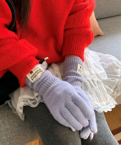 フィンガーホールニットロング手袋(5color) SKY BLUE