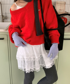 フィンガーホールニットロング手袋(5color) SKY BLUE