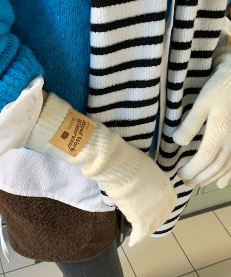 フィンガーホールニットロング手袋(5color) IVORY