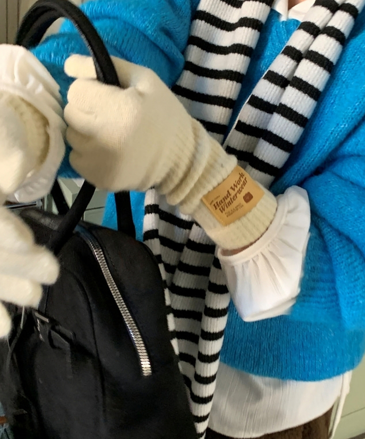 フィンガーホールニットロング手袋(5color) IVORY