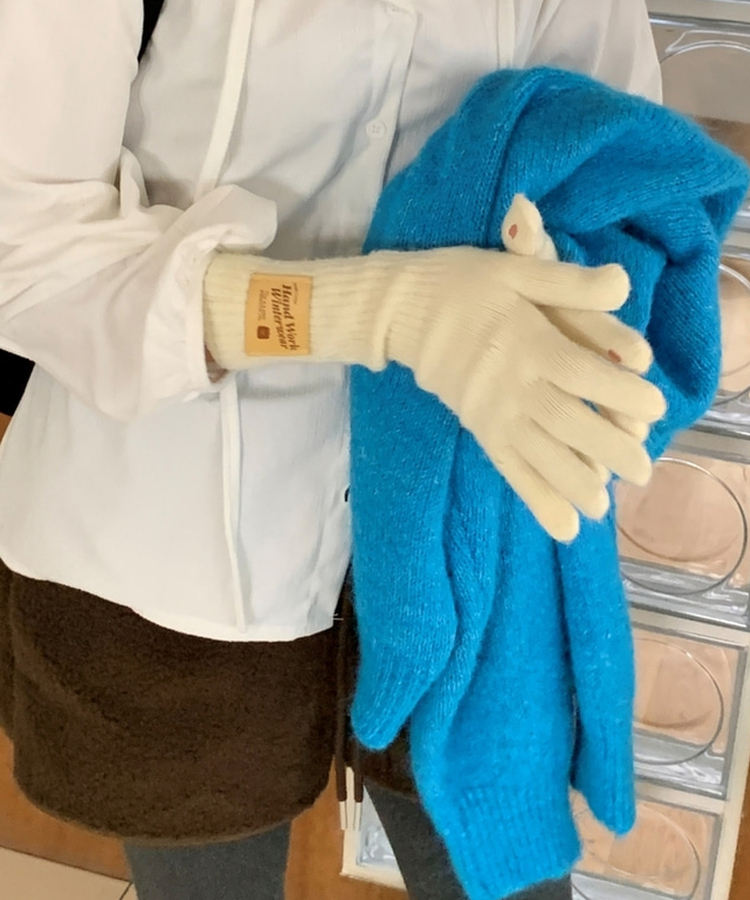 フィンガーホールニットロング手袋(5color) IVORY