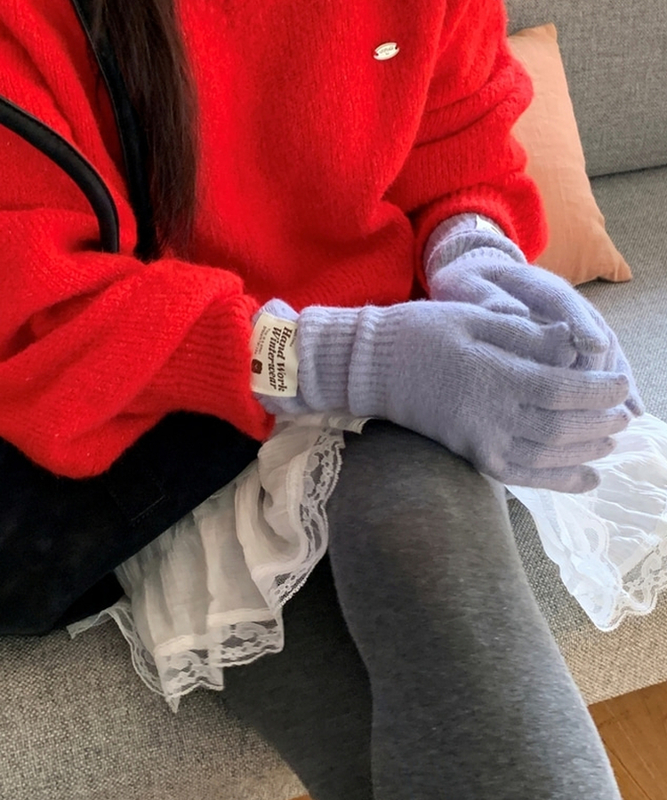 フィンガーホールニットロング手袋(5color) SKY BLUE