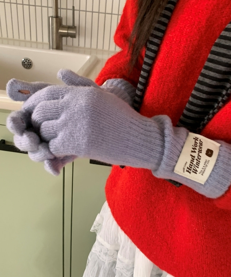 フィンガーホールニットロング手袋(5color) SKY BLUE