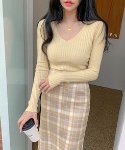 リブ 長袖 ニット 7カラー LIGHT YELLOW