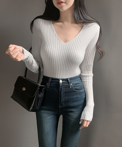 リブ 長袖 ニット 7カラー LIGHT GRAY