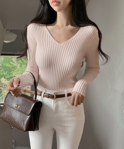 リブ 長袖 ニット 7カラー LIGHT PINK