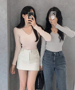 リブ 長袖 ニット 7カラー LIGHT PINK