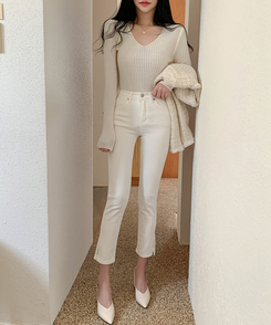 リブ 長袖 ニット 7カラー CREAM