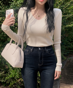 リブ 長袖 ニット 7カラー CREAM