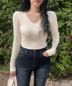 リブ 長袖 ニット 7カラー CREAM