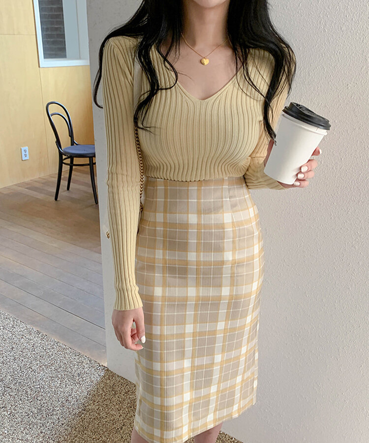 リブ 長袖 ニット 7カラー LIGHT YELLOW