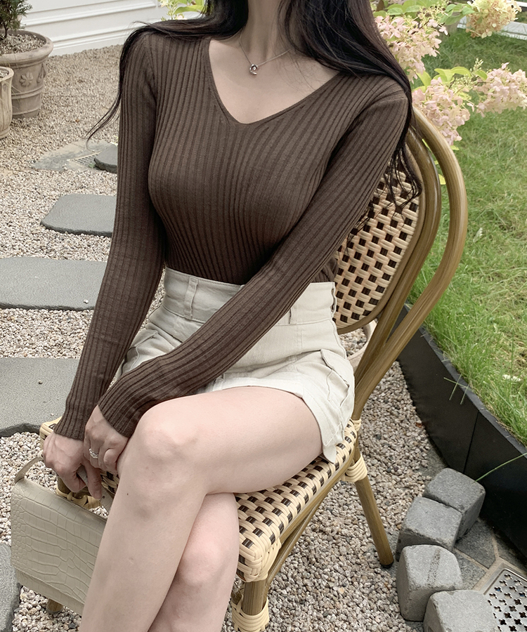 リブ 長袖 ニット 7カラー BROWN