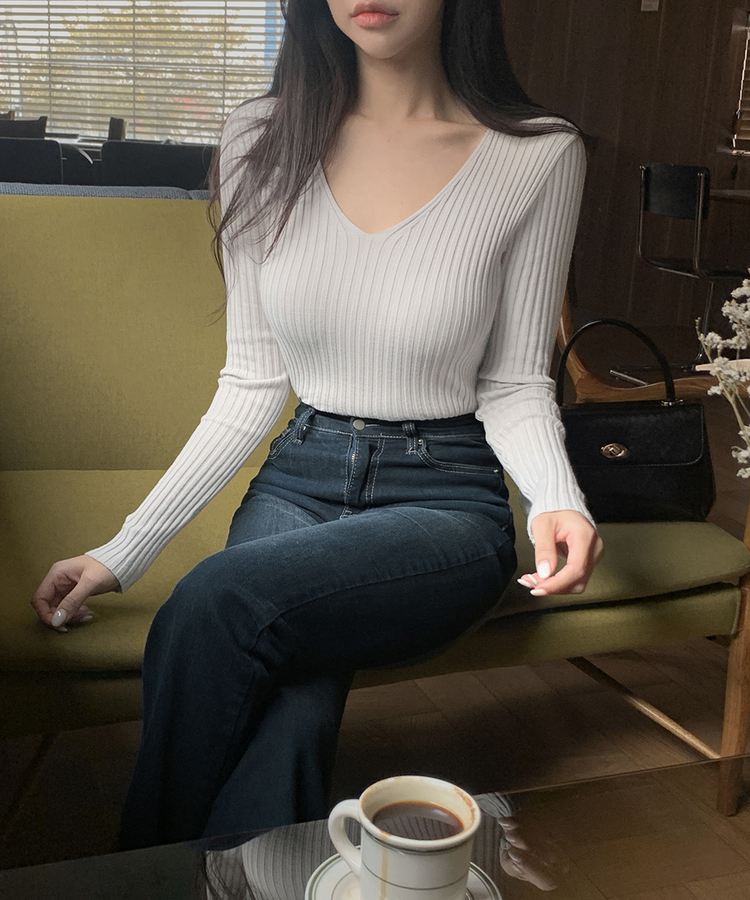 リブ 長袖 ニット 7カラー LIGHT GRAY