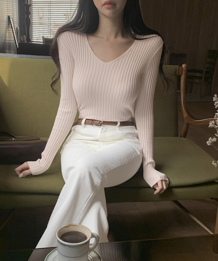 リブ 長袖 ニット 7カラー LIGHT PINK