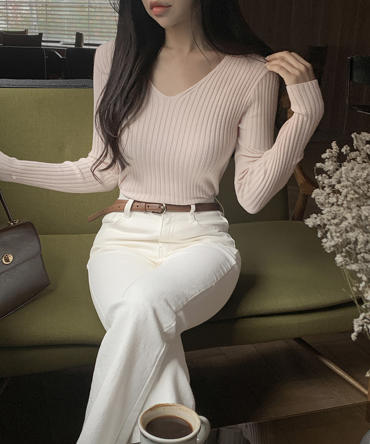 リブ 長袖 ニット 7カラー LIGHT PINK