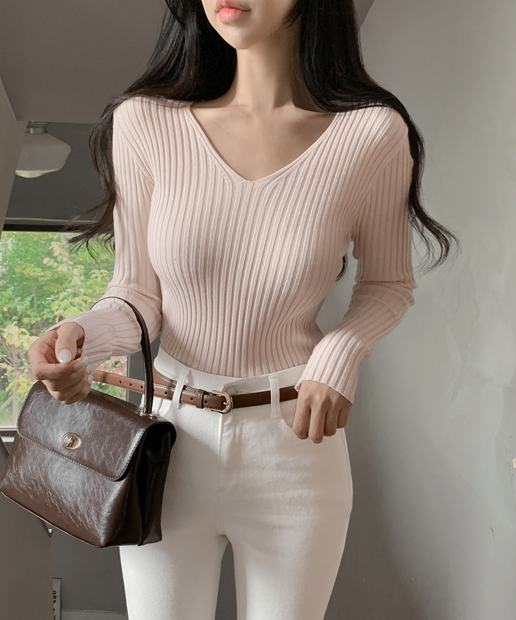 リブ 長袖 ニット 7カラー LIGHT PINK