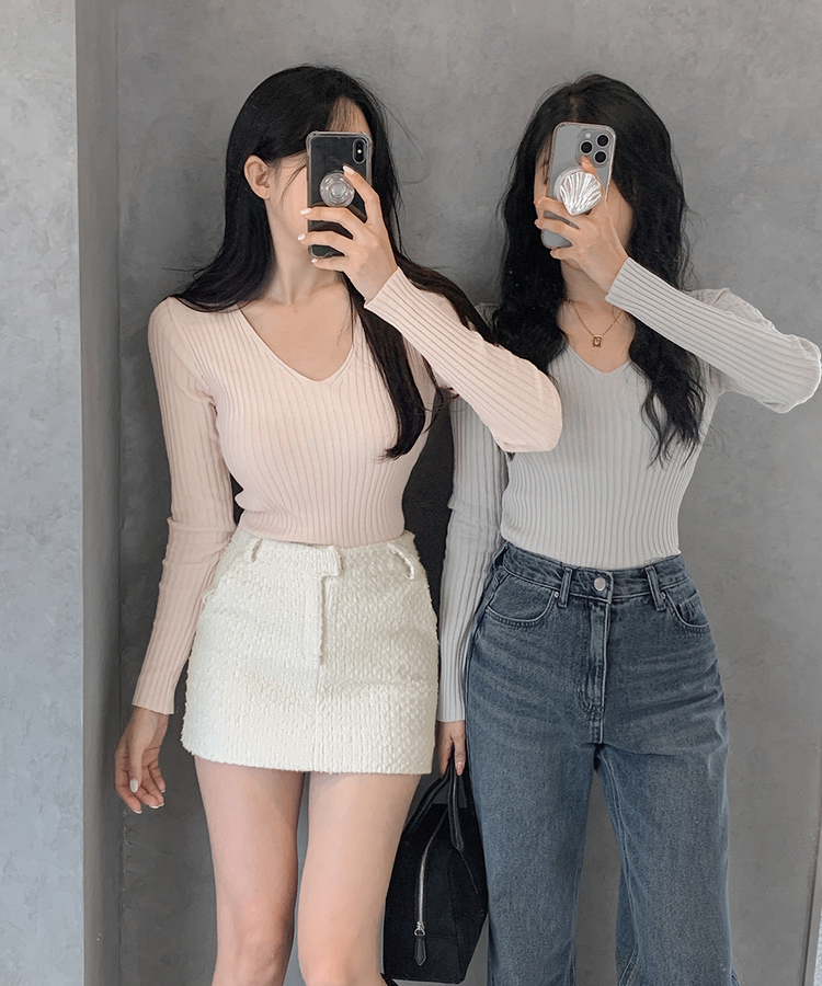 リブ 長袖 ニット 7カラー LIGHT PINK