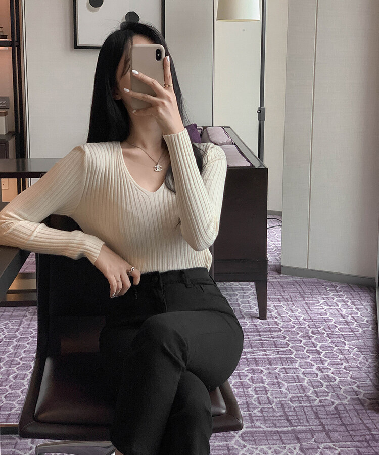 リブ 長袖 ニット 7カラー CREAM