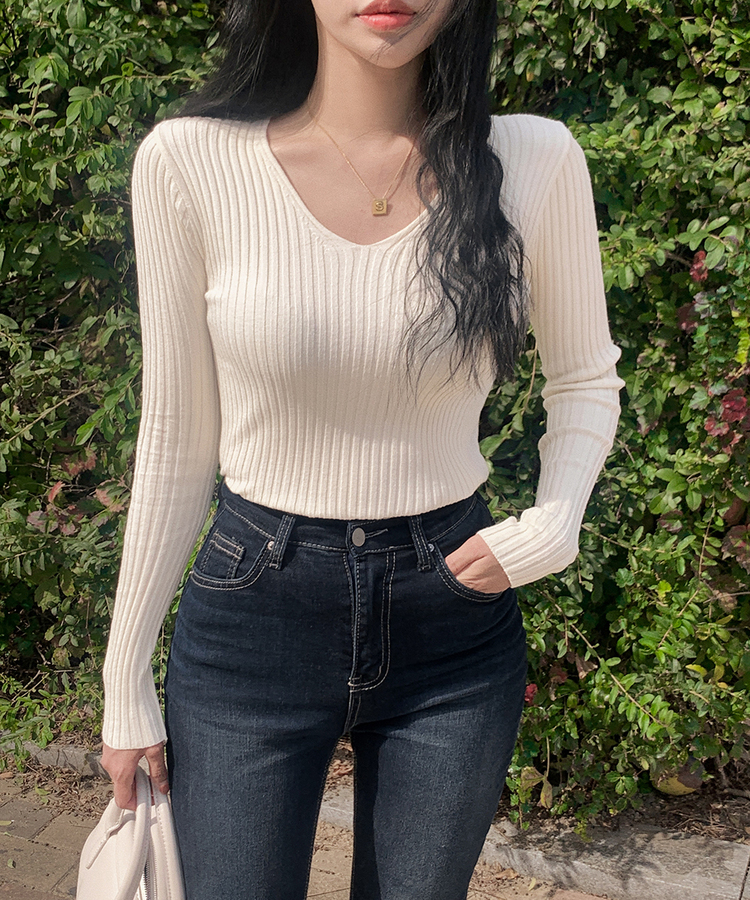 リブ 長袖 ニット 7カラー CREAM