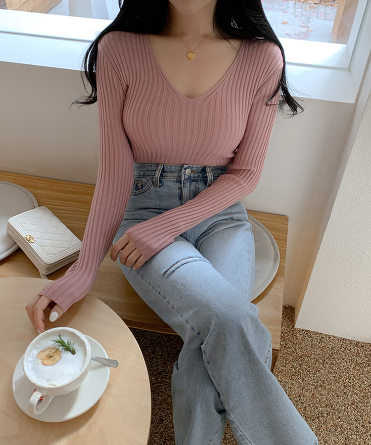 リブ 長袖 ニット 7カラー PINK